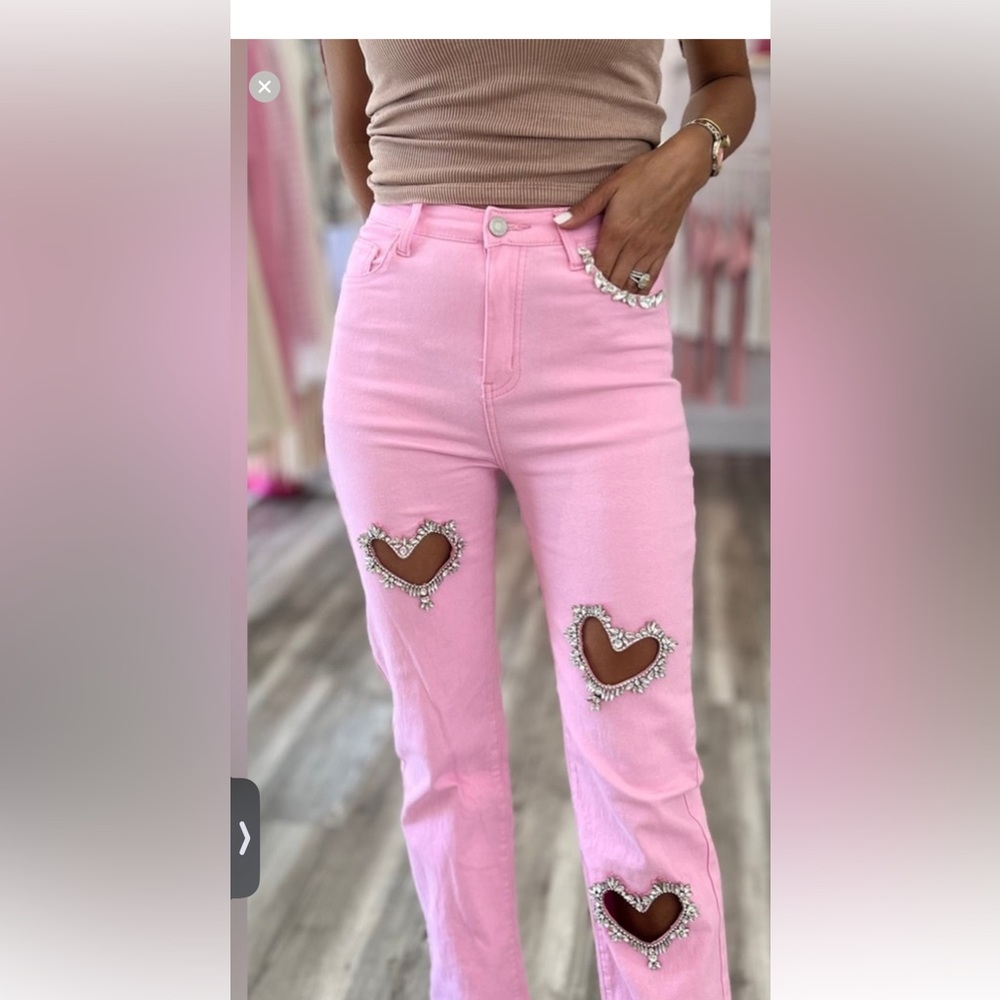 NWT Beautiful Rhinestone Cutout Jeweled Heart Jeans Ivory juniors 11 W 30 💎